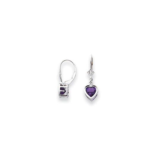 14k White Gold 6mm Heart Amethyst Earrings