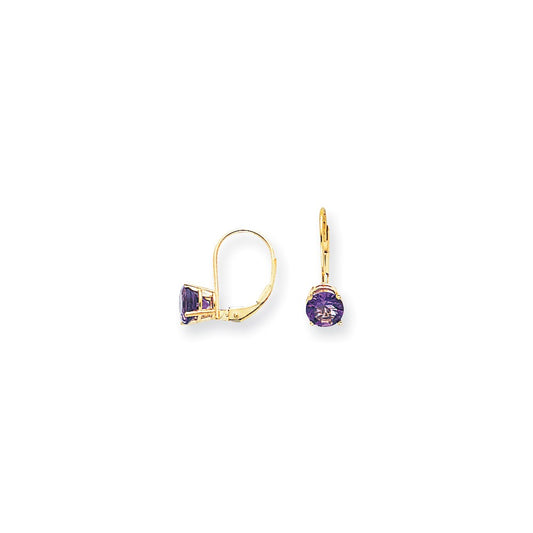 14k Yellow Gold 6mm Amethyst Checker leverback Earrings