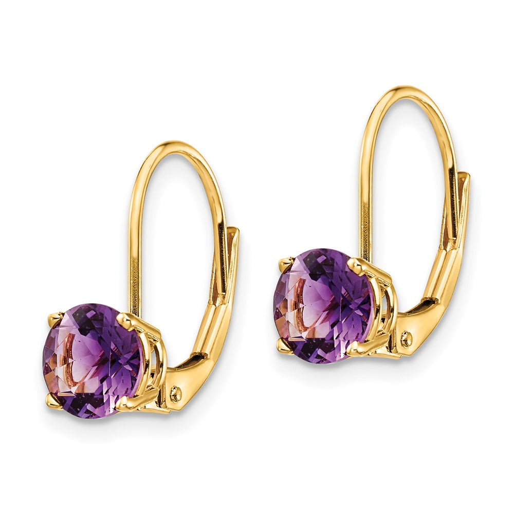 14k Yellow Gold 6mm Amethyst Leverback Earrings