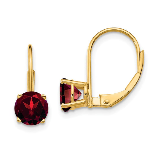 14k Yellow Gold 6mm Garnet Leverback Earrings