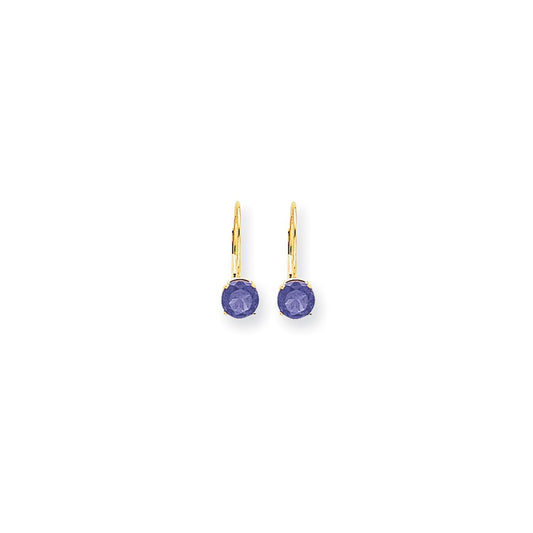 14k Yellow Gold 6mm Tanzanite leverback earring