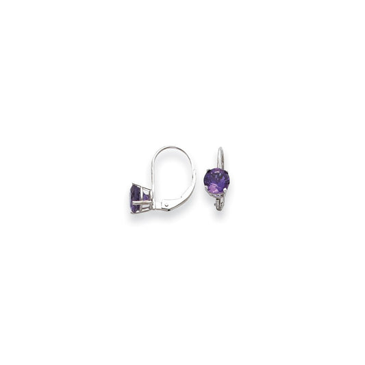 14k White Gold 6mm Amethyst Checker leverback Earrings