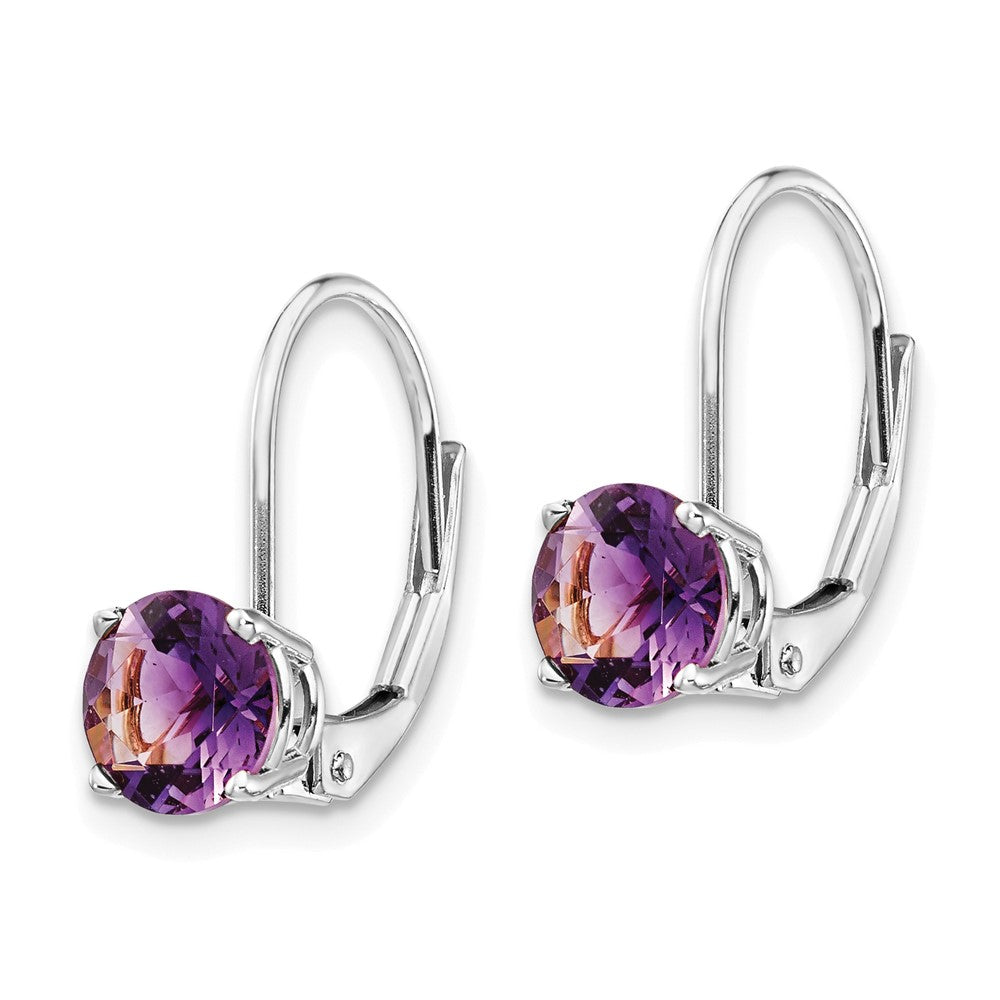 14k White Gold 6mm Amethyst Leverback Earrings