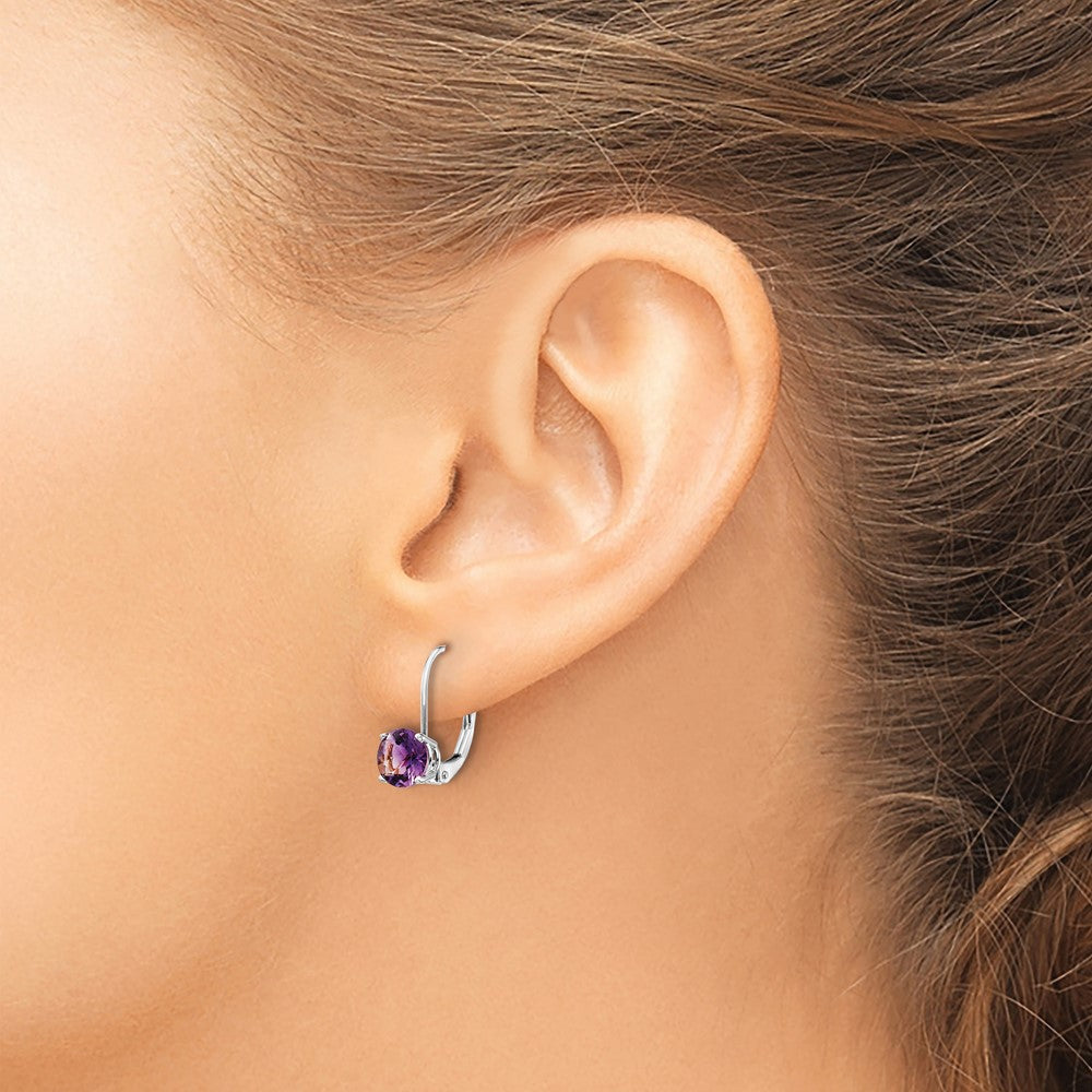 14k White Gold 6mm Amethyst Leverback Earrings