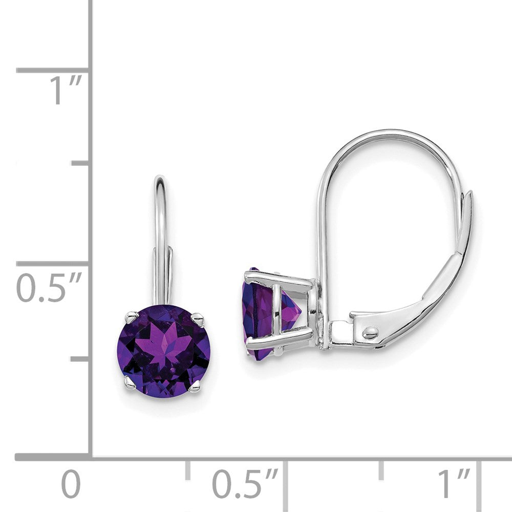 14k White Gold 6mm Amethyst Leverback Earrings