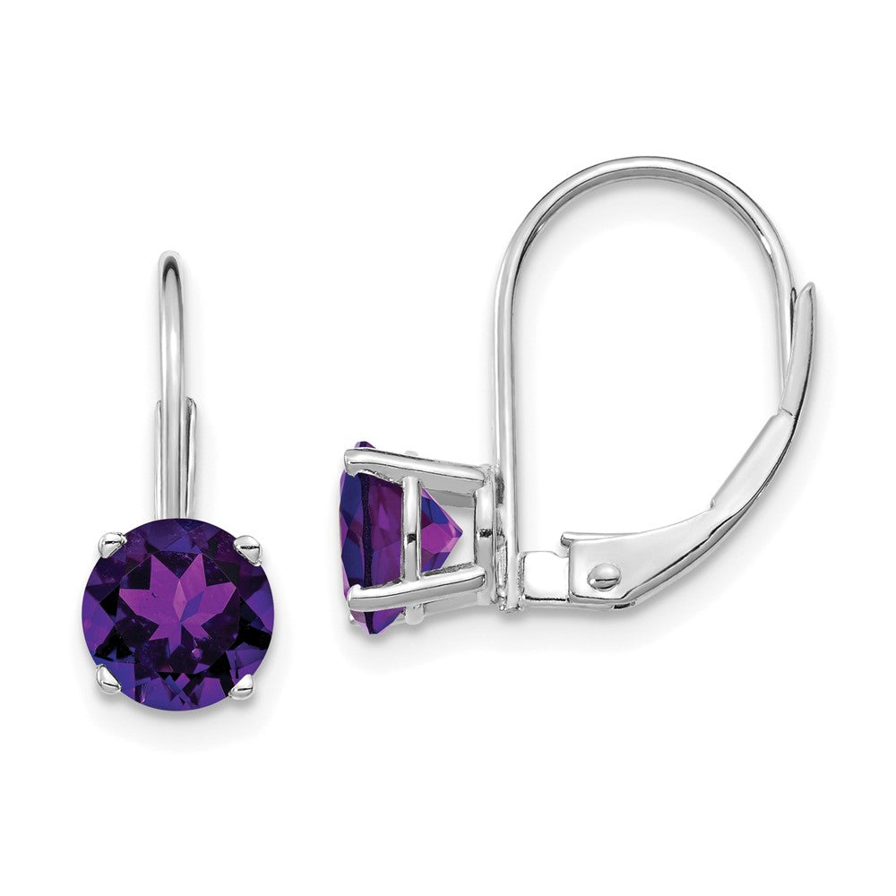 14k White Gold 6mm Amethyst Leverback Earrings