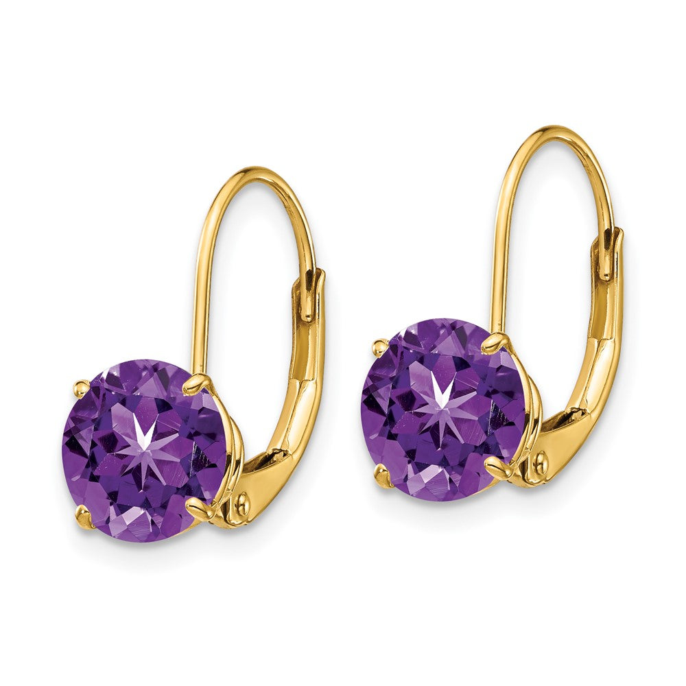 14k Yellow Gold 7mm Amethyst Leverback Earrings