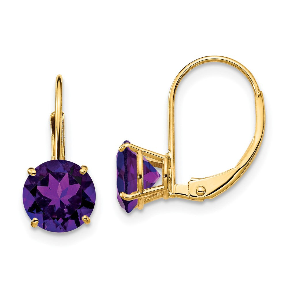 14k Yellow Gold 7mm Amethyst Leverback Earrings