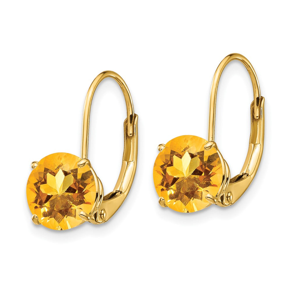 14k Yellow Gold 7mm Citrine Leverback Earrings