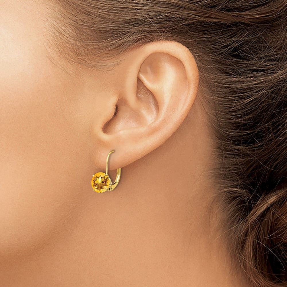 14k Yellow Gold 7mm Citrine Leverback Earrings