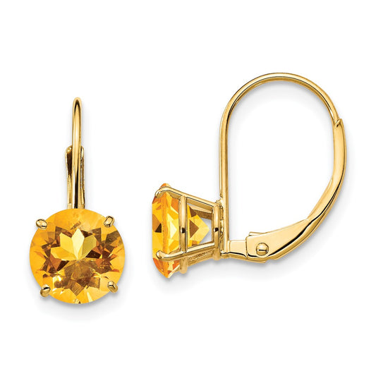 14k Yellow Gold 7mm Citrine Leverback Earrings