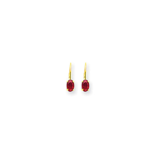 14k Yellow Gold 6x4mm Oval Ruby leverback Earrings