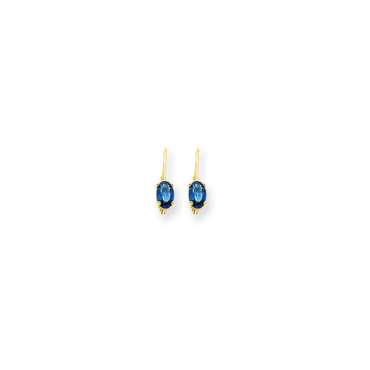 14k Yellow Gold 6x4mm Oval Sapphire leverback Earrings