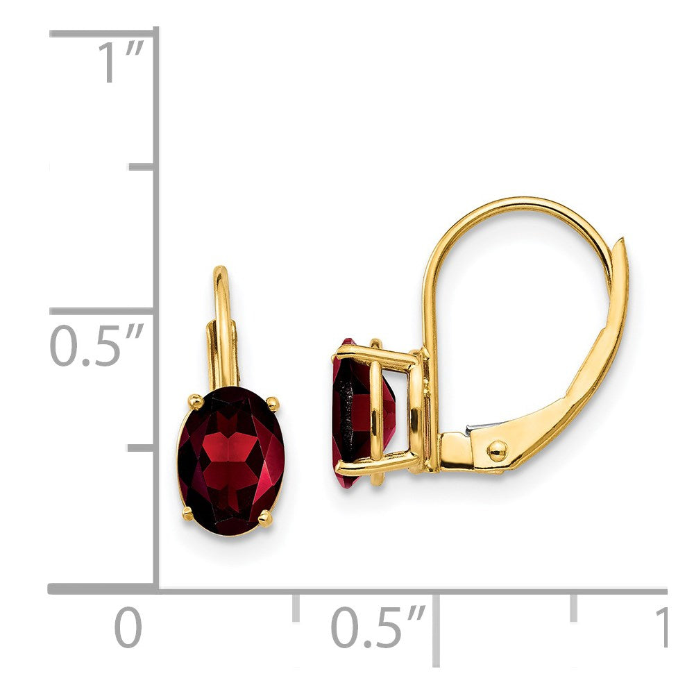 14k Yellow Gold 7x5mm Oval Garnet Leverback Earrings