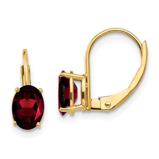 14k Yellow Gold 7x5mm Oval Garnet Leverback Earrings