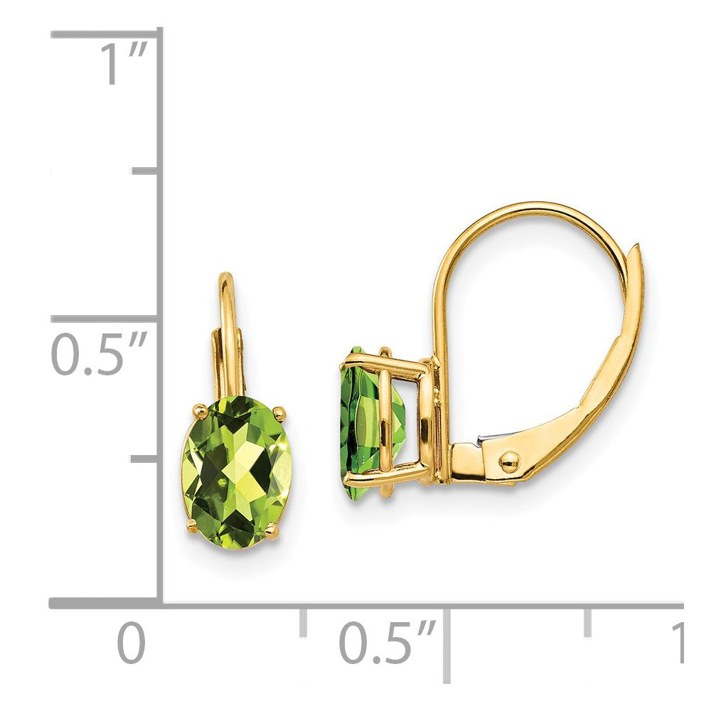 14k Yellow Gold 7x5mm Oval Peridot Leverback Earrings