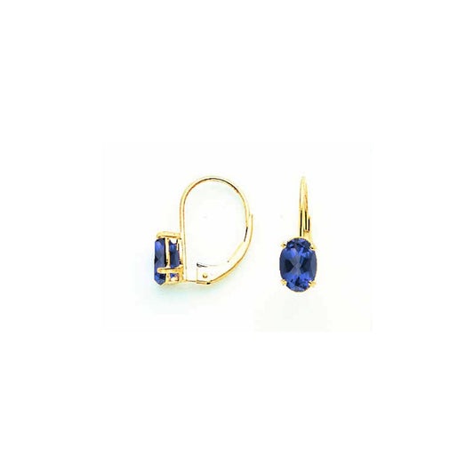 14k Yellow Gold 7x5mm Oval Sapphire leverback Earrings