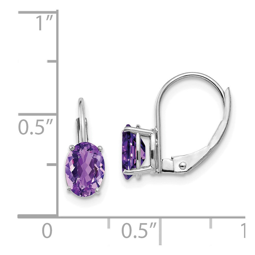 14k White Gold 7x5mm Oval Amethyst Leverback Earrings