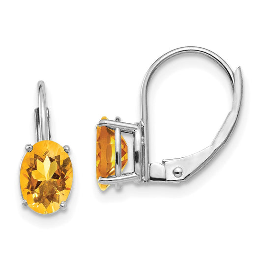 14k White Gold 7x5mm Citrine Earrings