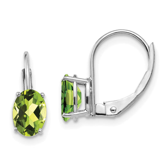 14k White Gold 7x5mm Oval Peridot Leverback Earrings