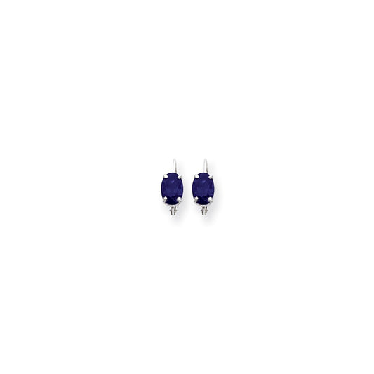 14k White Gold 7x5mm Oval Sapphire leverback Earrings