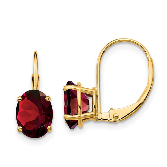 14k Yellow Gold 8x6mm Oval Garnet Leverback Earrings