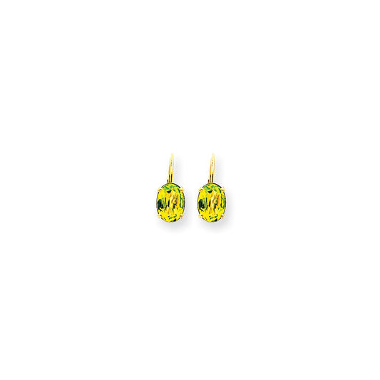 14k Yellow Gold 8x6mm Oval Peridot Checker leverback Earrings