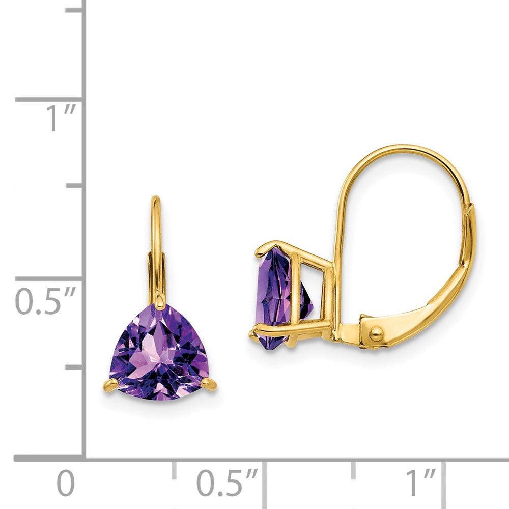 14k Yellow Gold 7mm Trillion Amethyst Leverback Earrings