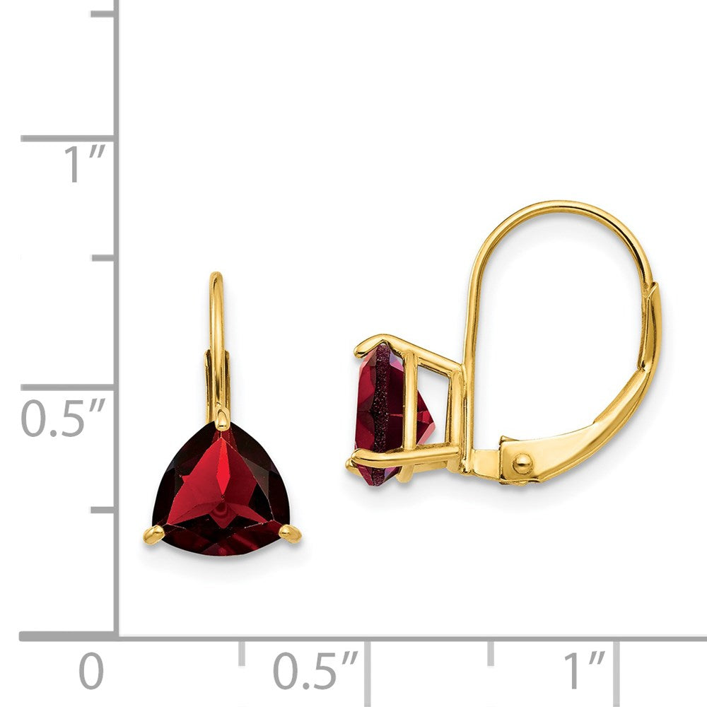 14k Yellow Gold 7mm Trillion Garnet Leverback Earrings