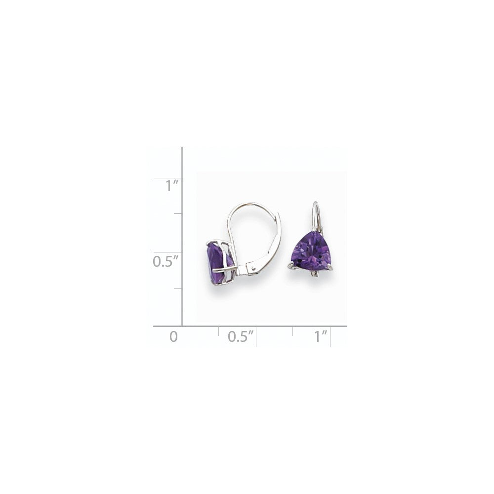 14k White Gold 7mm Trillion Amethyst Leverback Earrings