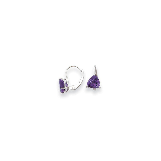 14k White Gold 7mm Trillion Amethyst Leverback Earrings