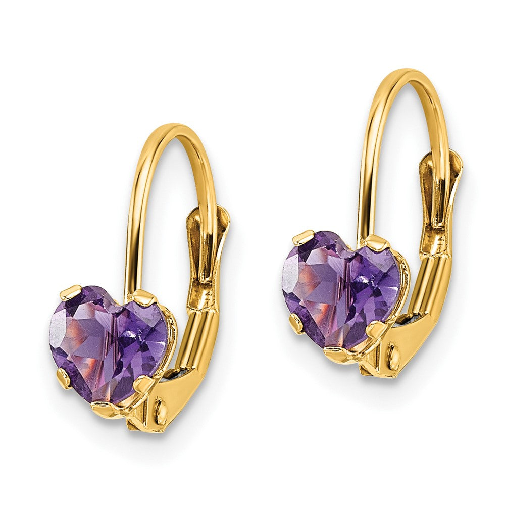 14k Yellow Gold 5mm Heart Amethyst Leverback Earrings