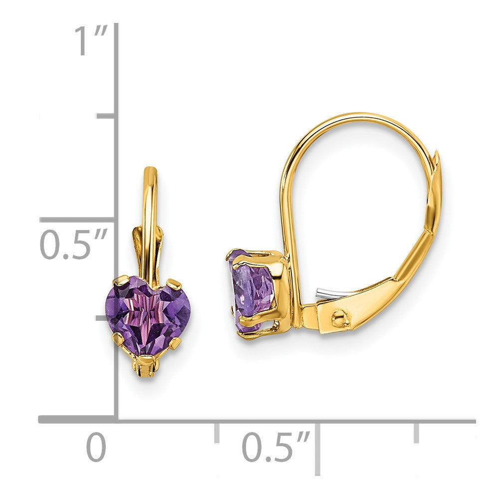 14k Yellow Gold 5mm Heart Amethyst Leverback Earrings