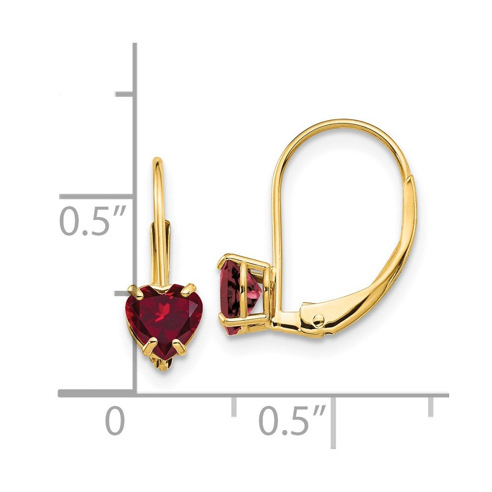 14k Yellow Gold 5mm Heart Created Ruby Earrings