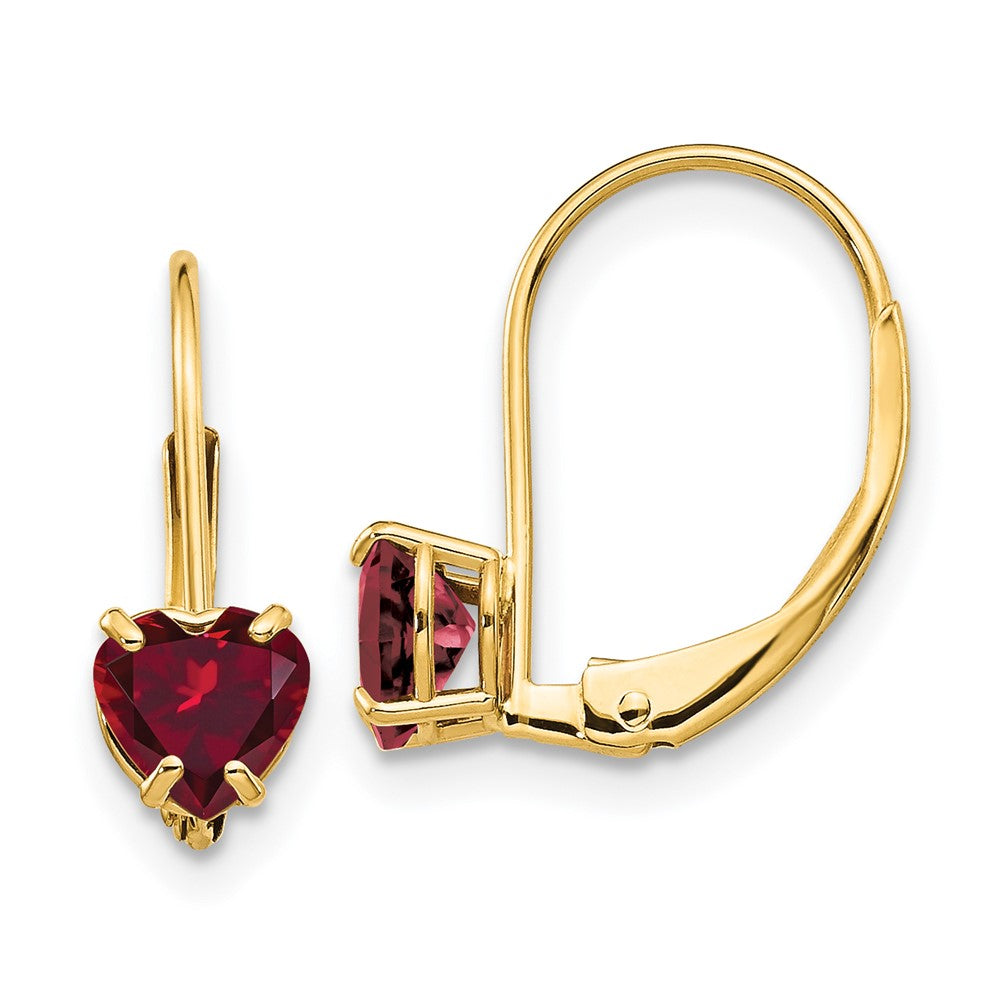 14k Yellow Gold 5mm Heart Created Ruby Earrings