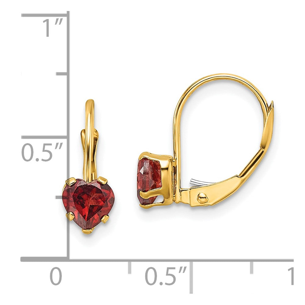 14k Yellow Gold 5mm Heart Garnet Leverback Earrings