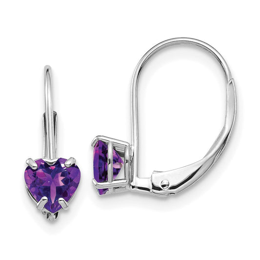 14k White Gold 5mm Heart Amethyst Leverback Earrings