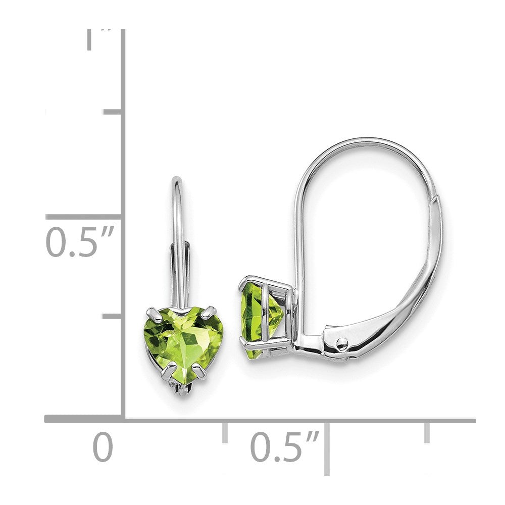 14k White Gold 5mm Heart Peridot Leverback Earrings