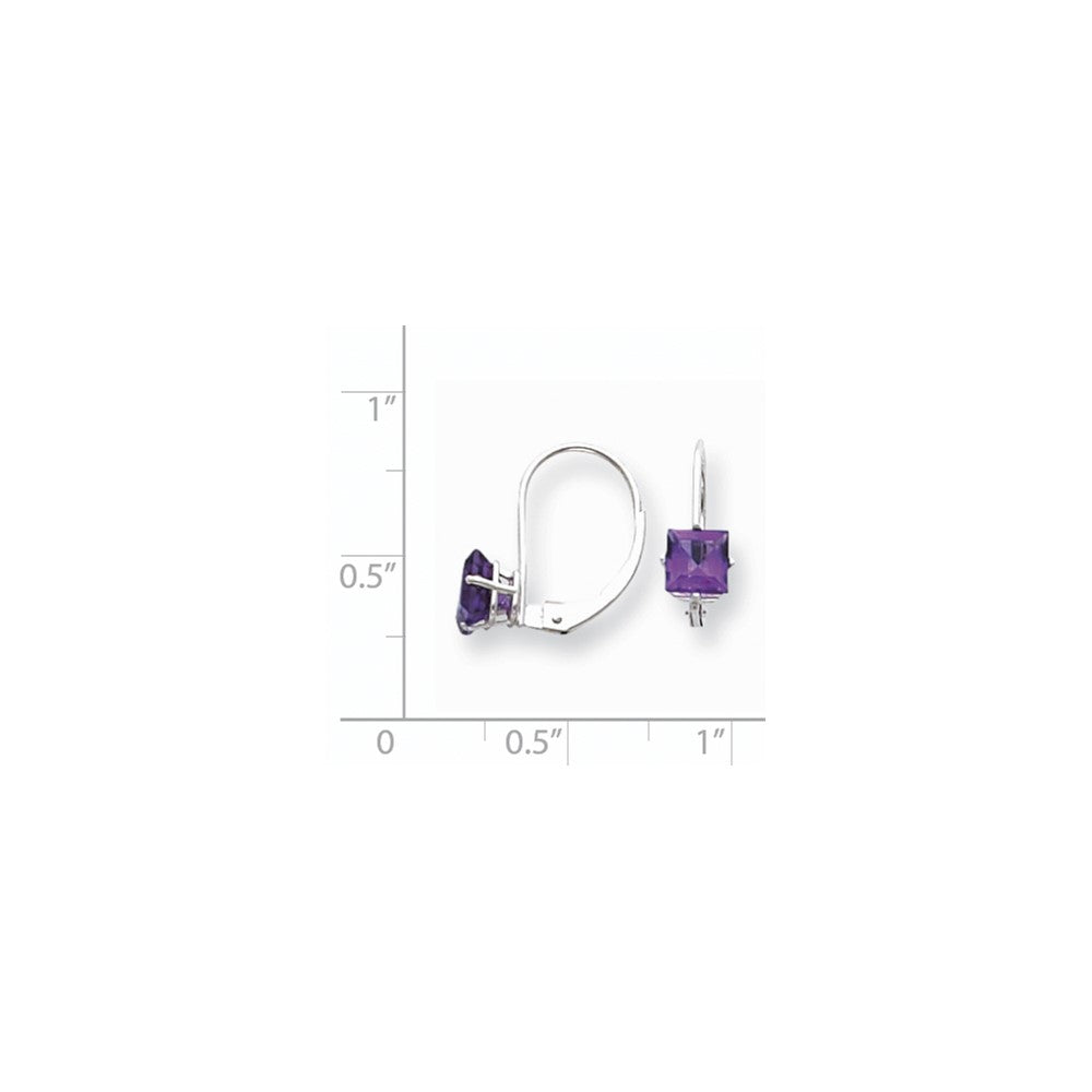 14k White Gold 5mm Princess Cut Amethyst Leverback Earrings