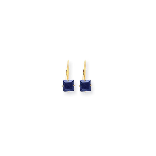 14k Yellow Gold 6mm Princess Cut Tanzanite leverback earring