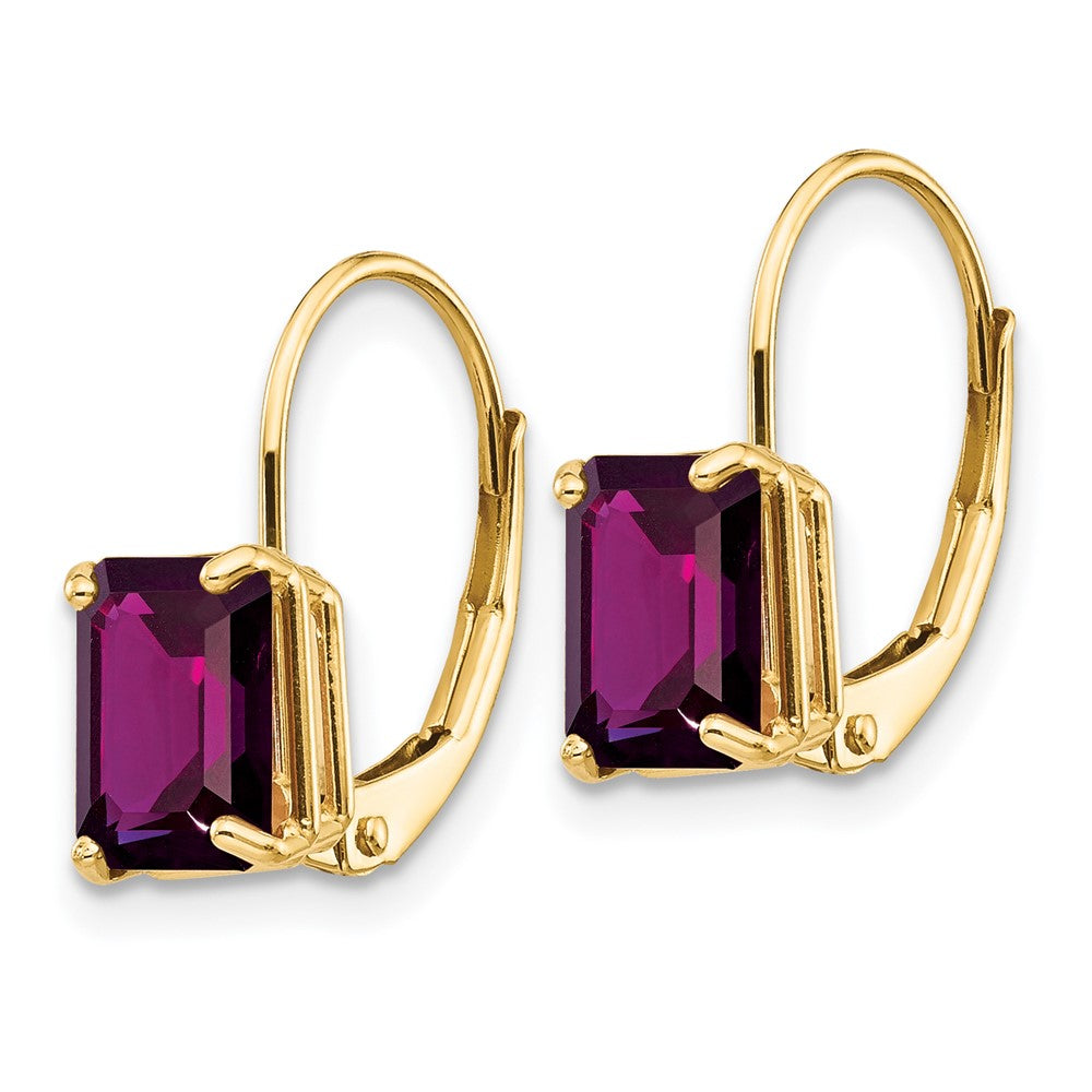 14k Yellow Gold 7x5mm Emerald Cut Amethyst Leverback Earrings