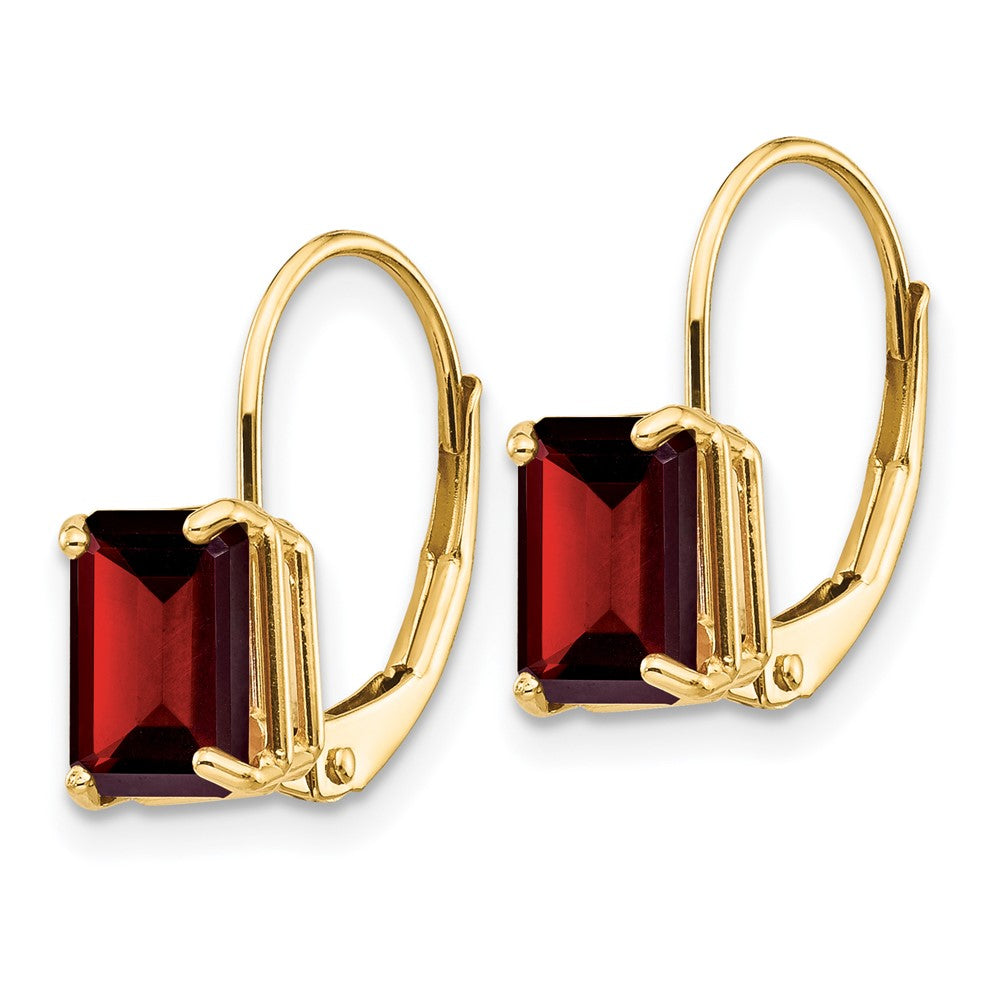 14k Yellow Gold 7x5mm Emerald Cut Garnet Leverback Earrings