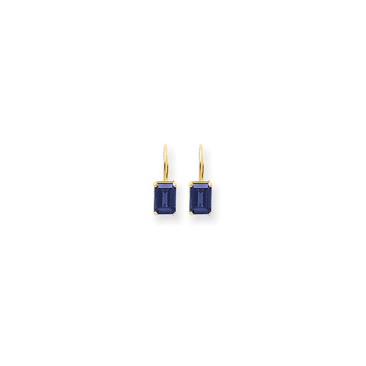 14k Yellow Gold 7x5mm Emerald Cut Sapphire Earrings