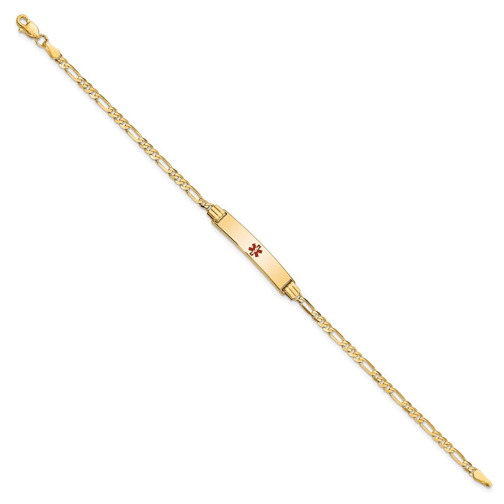 Solid 14K Yellow Gold Medical Red Enamel Figaro ID Bracelet