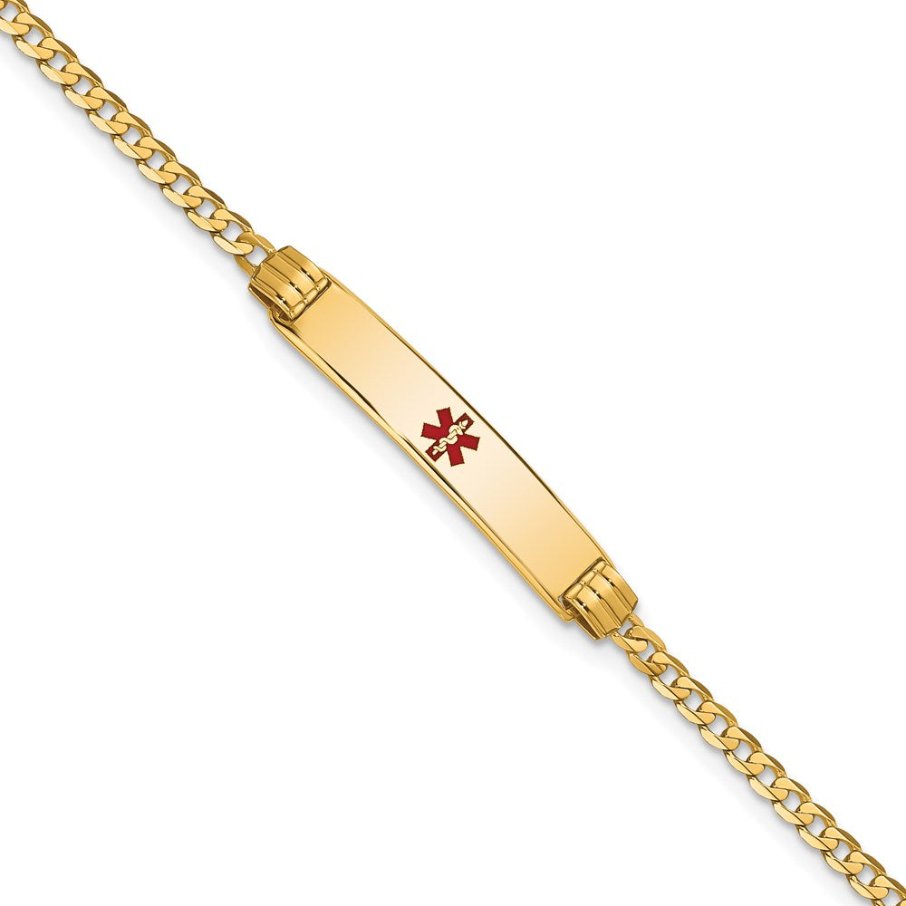 Solid 14K Yellow Gold Medical Red Enamel Curb Link ID Bracelet