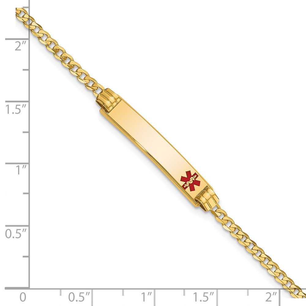 Solid 14K Yellow Gold Medical Red Enamel Curb Link ID Bracelet