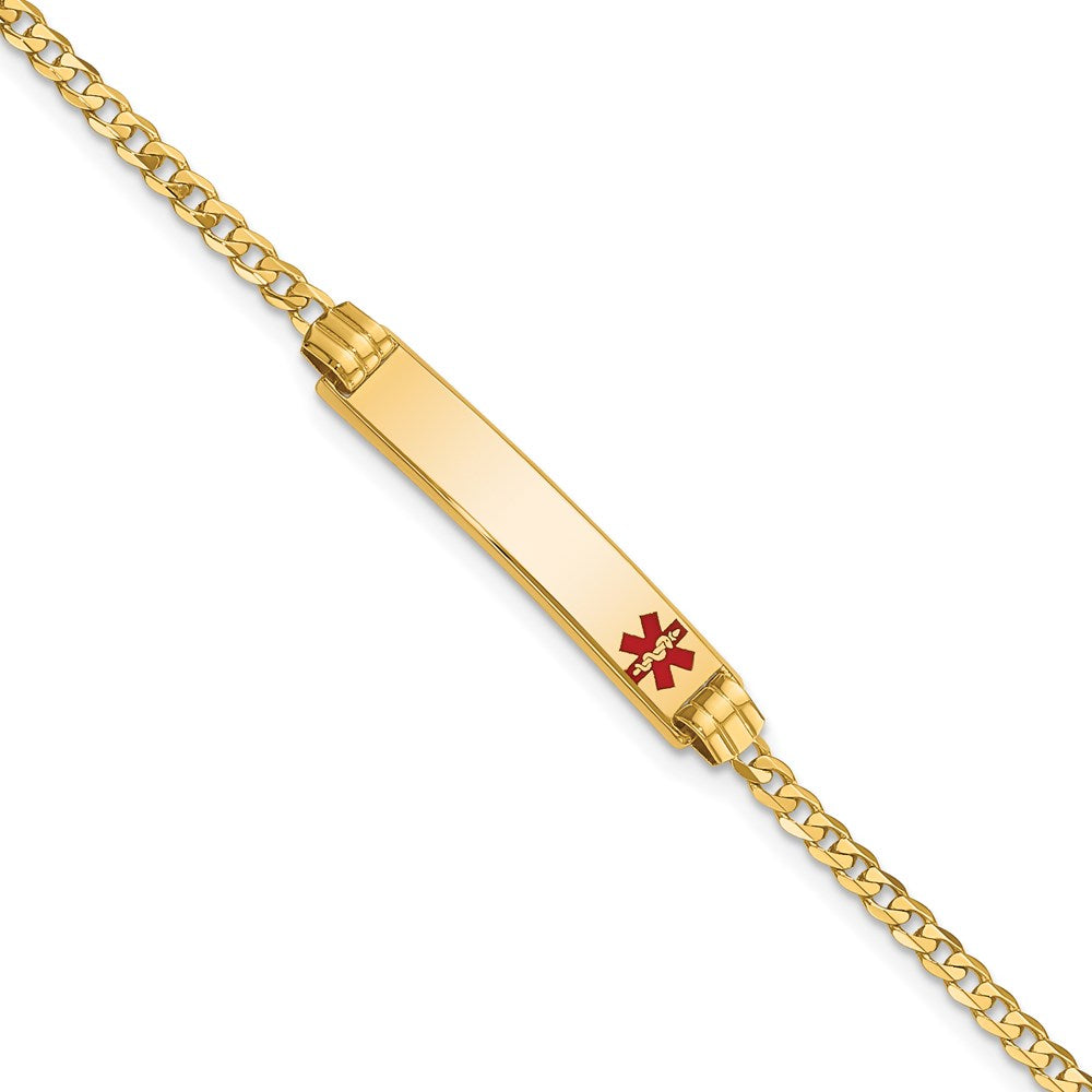 Solid 14K Yellow Gold Medical Red Enamel Curb Link ID Bracelet