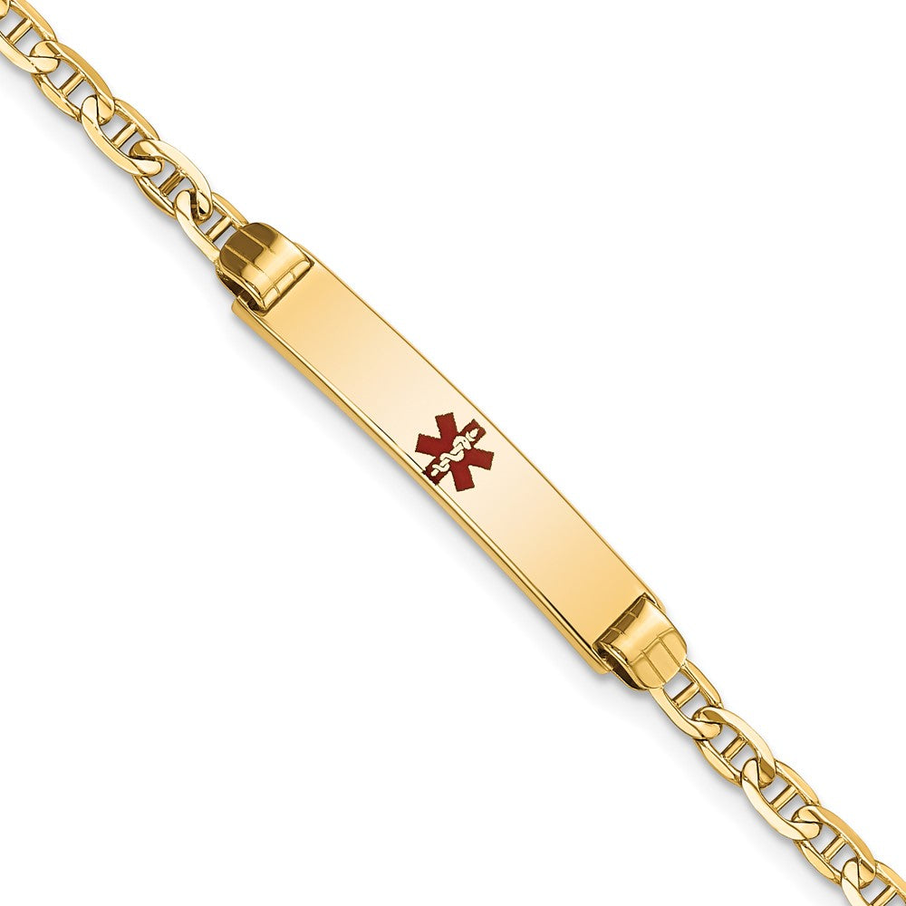 Solid 14K Yellow Gold Medical Red Enamel Anchor ID Bracelet