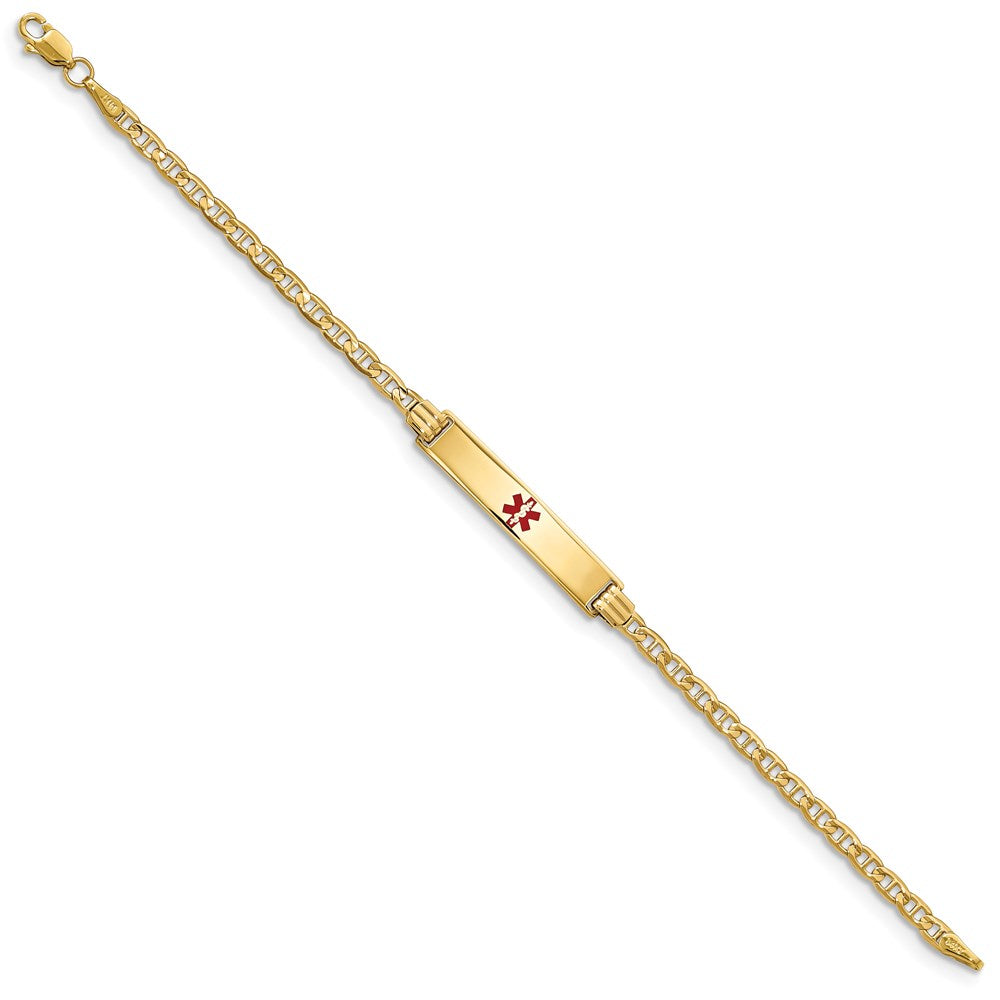 Solid 14K Yellow Gold Medical Red Enamel Anchor ID Bracelet