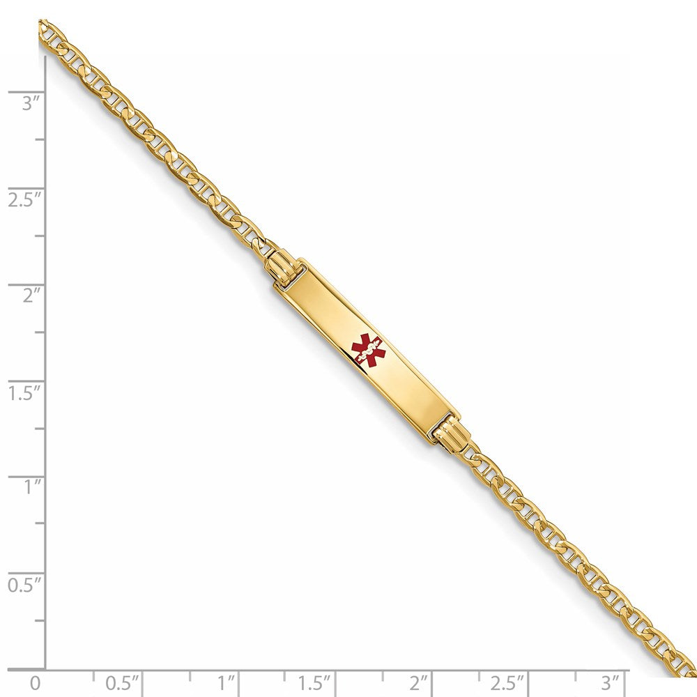 Solid 14K Yellow Gold Medical Red Enamel Anchor ID Bracelet